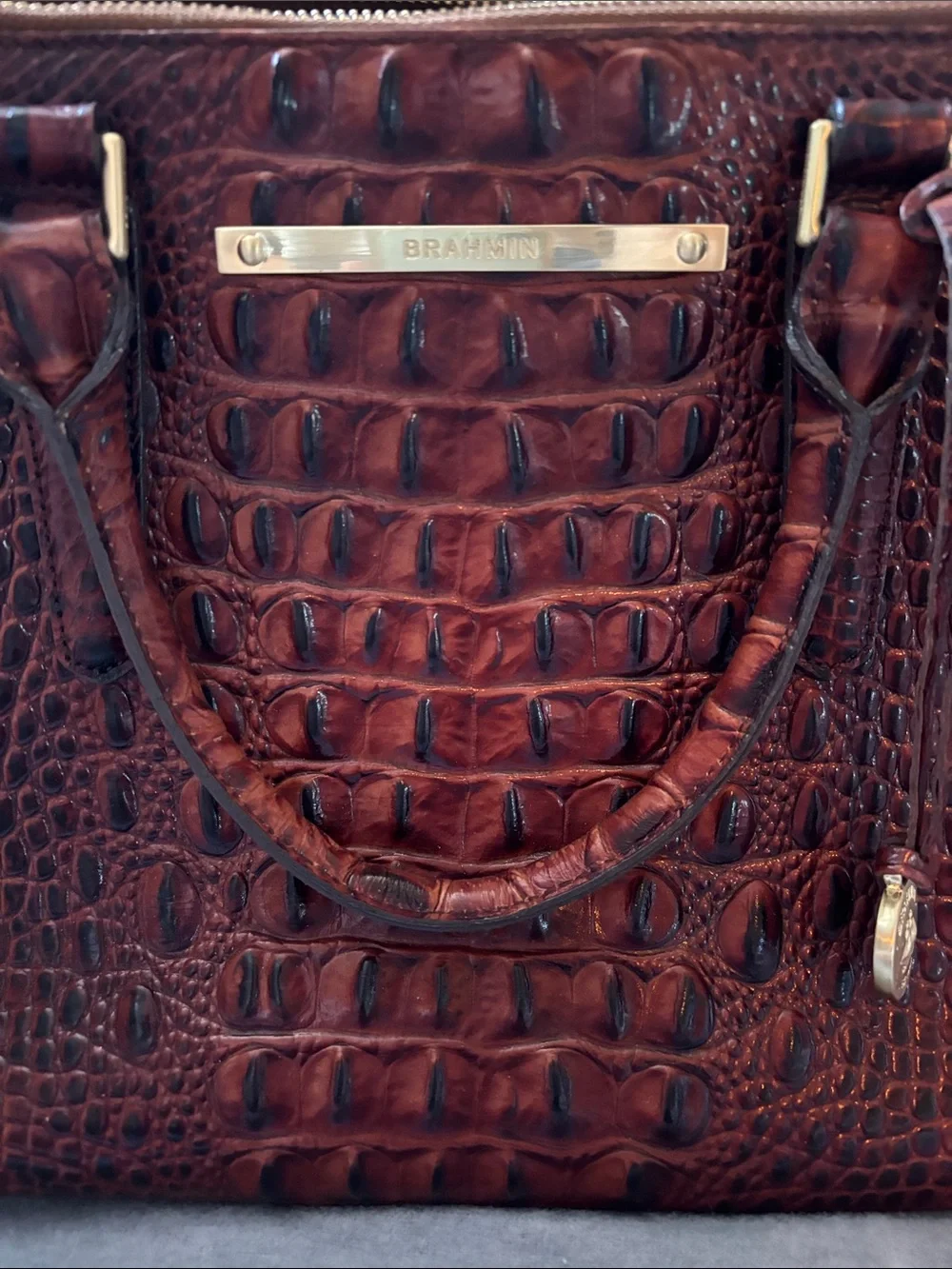 Brahmin Burnt Brown Croc-Embossed Leather Satchel